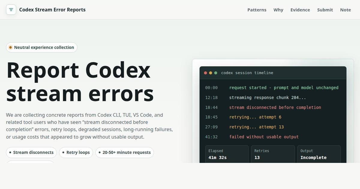 Codex Stream Error Reports | Stream Disconnected Before Completion
